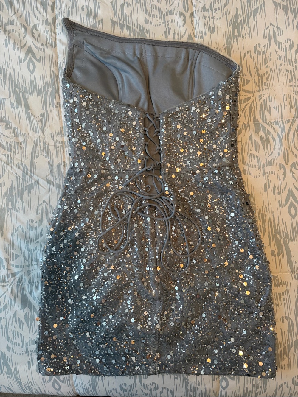 Cinderella Divine Corset Strapless Sequin Mini Dress in Charcoal Silver - Picture 2 of 3
